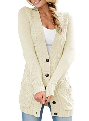 Women Open Front Cardigan Sweater Button Down Knit Sweater Coat