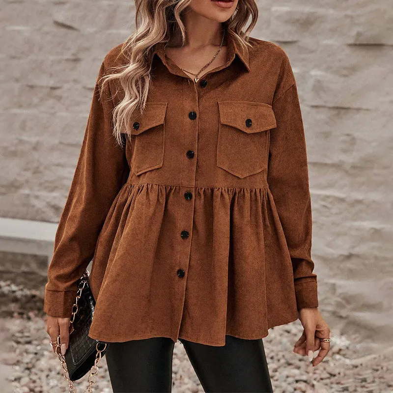 Graceful Daywear Peplum Button Front Blouse