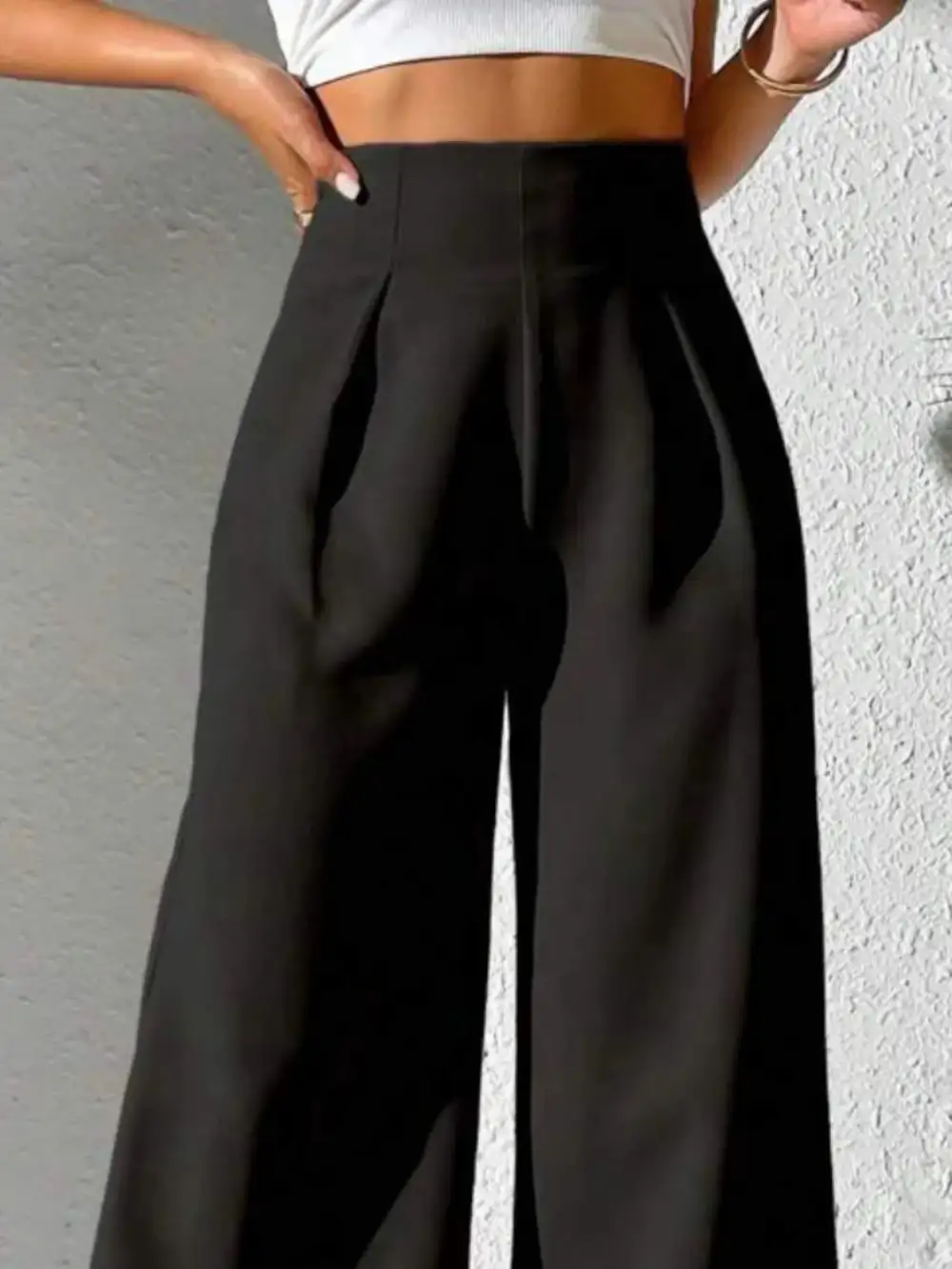 Textured Wide Leg High Waist Pants