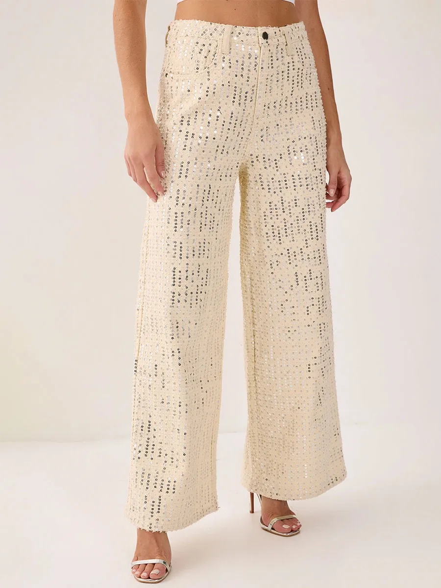 Women's Oversized Sequin Wide-Leg Pants