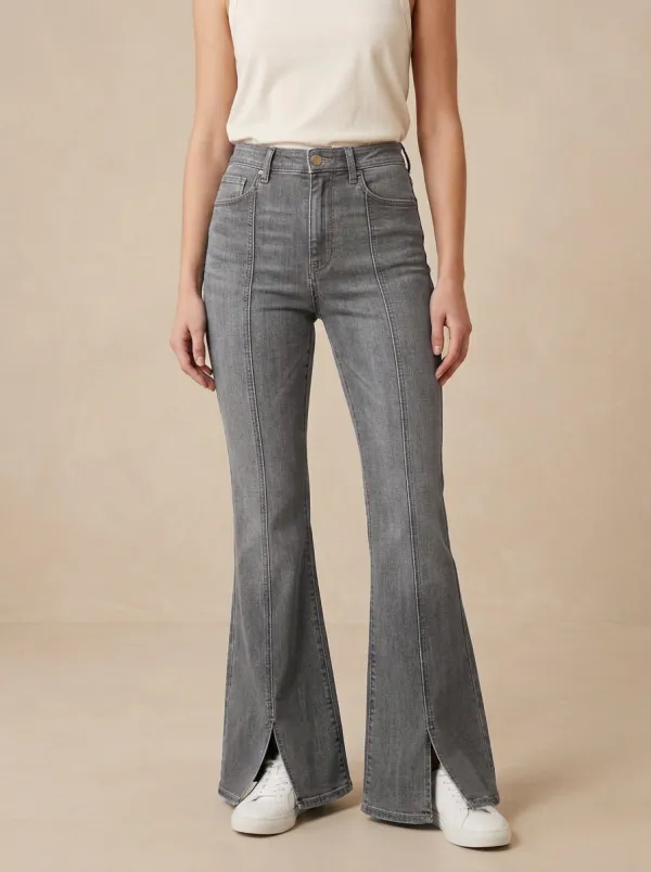 Five Pocket Split Hem High Rise Flare Jeans