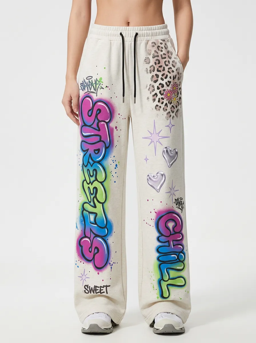 Women's Streetwear Graffiti Leopard Heart Printed Sweatpants