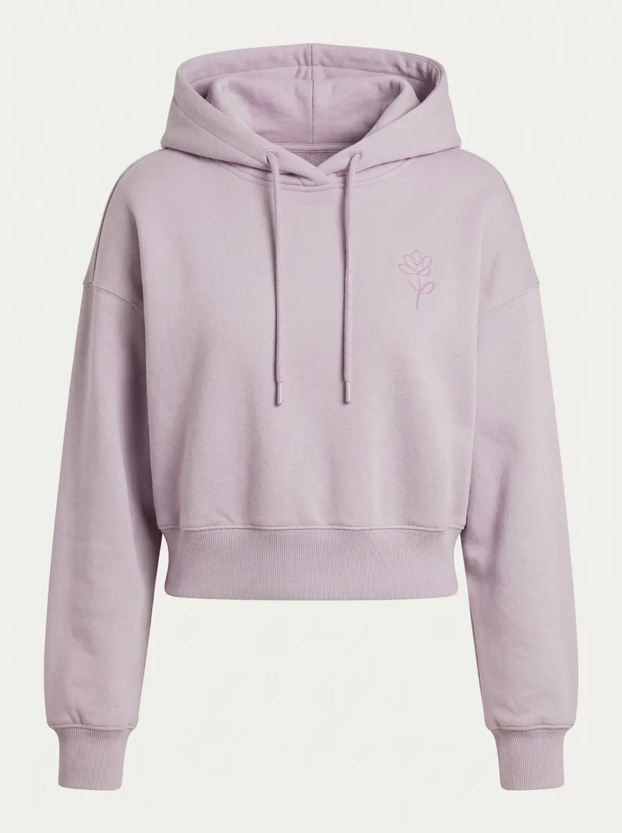 Women's Streetwear Minimalist Floral Line Art Printed Cropped Hoodie