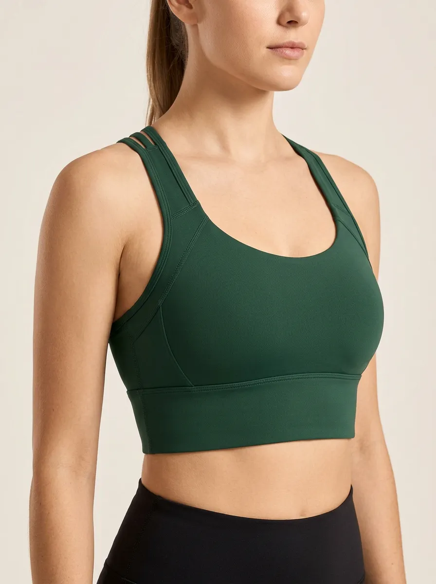 Women's Scoop Neck Strappy Back Panel Detail Active Sports Bra