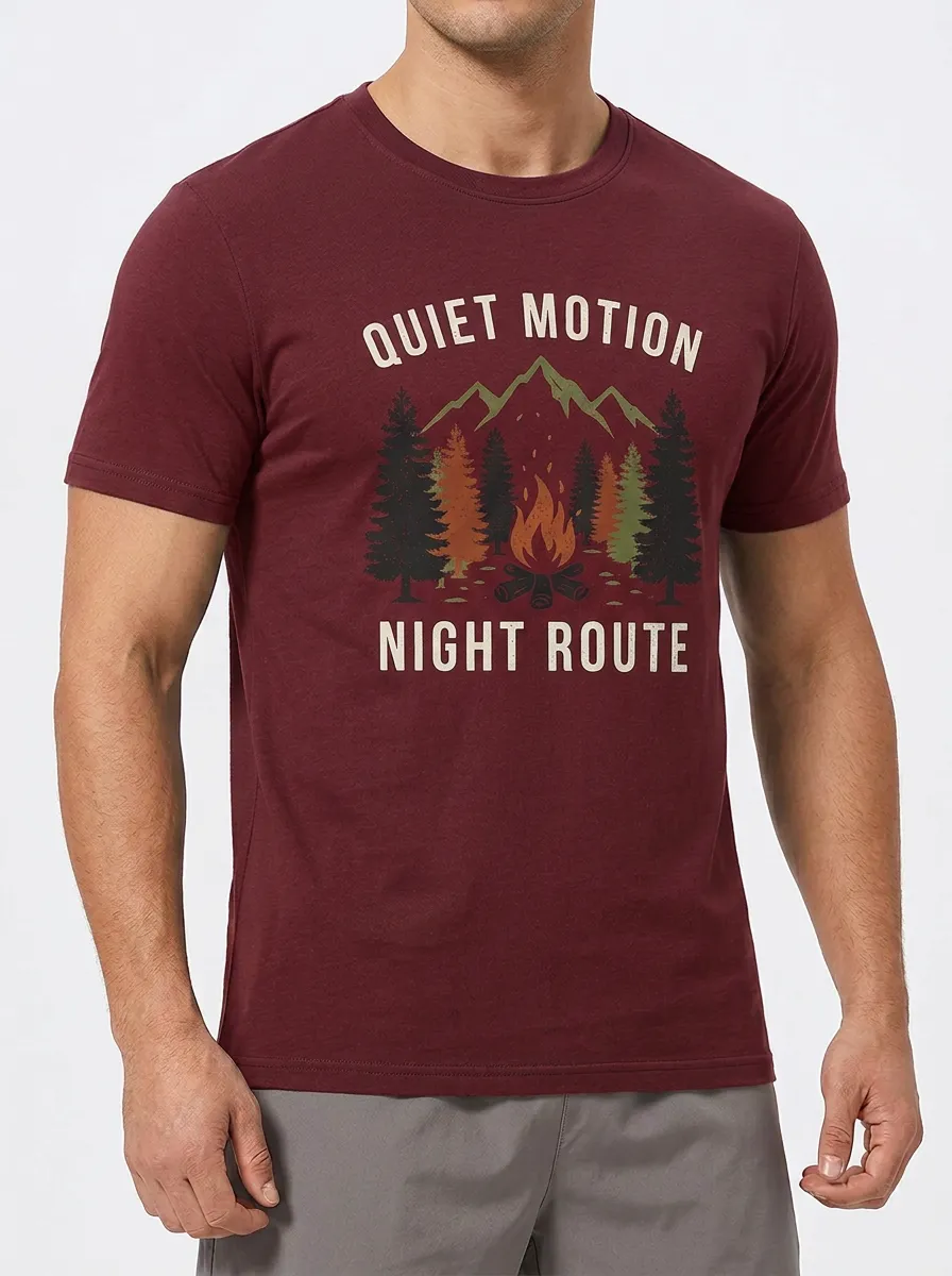 Men's Camping Nature Lover Mountain Campfire Printed T-shirt