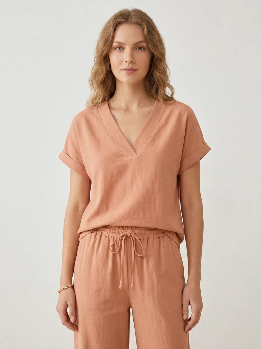 Versatile Minimalist Women's V-Neck Casual Lounge Set