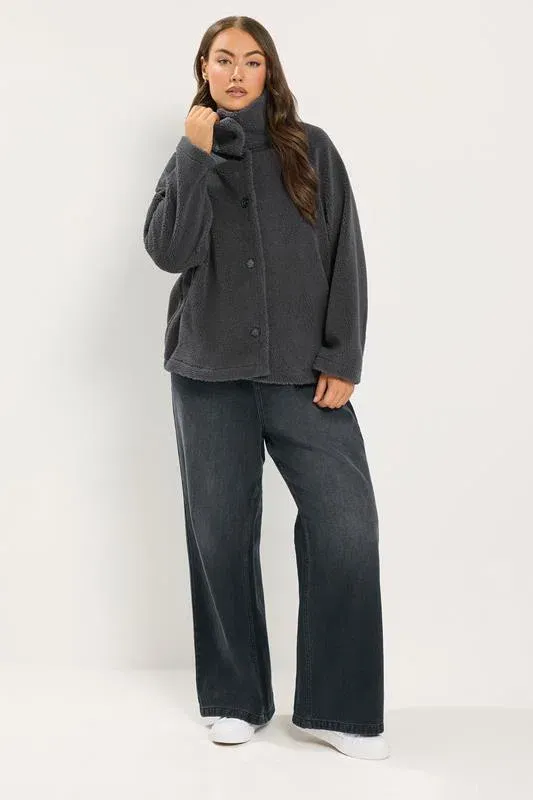 Grey Funnel Neck Borg Jacket