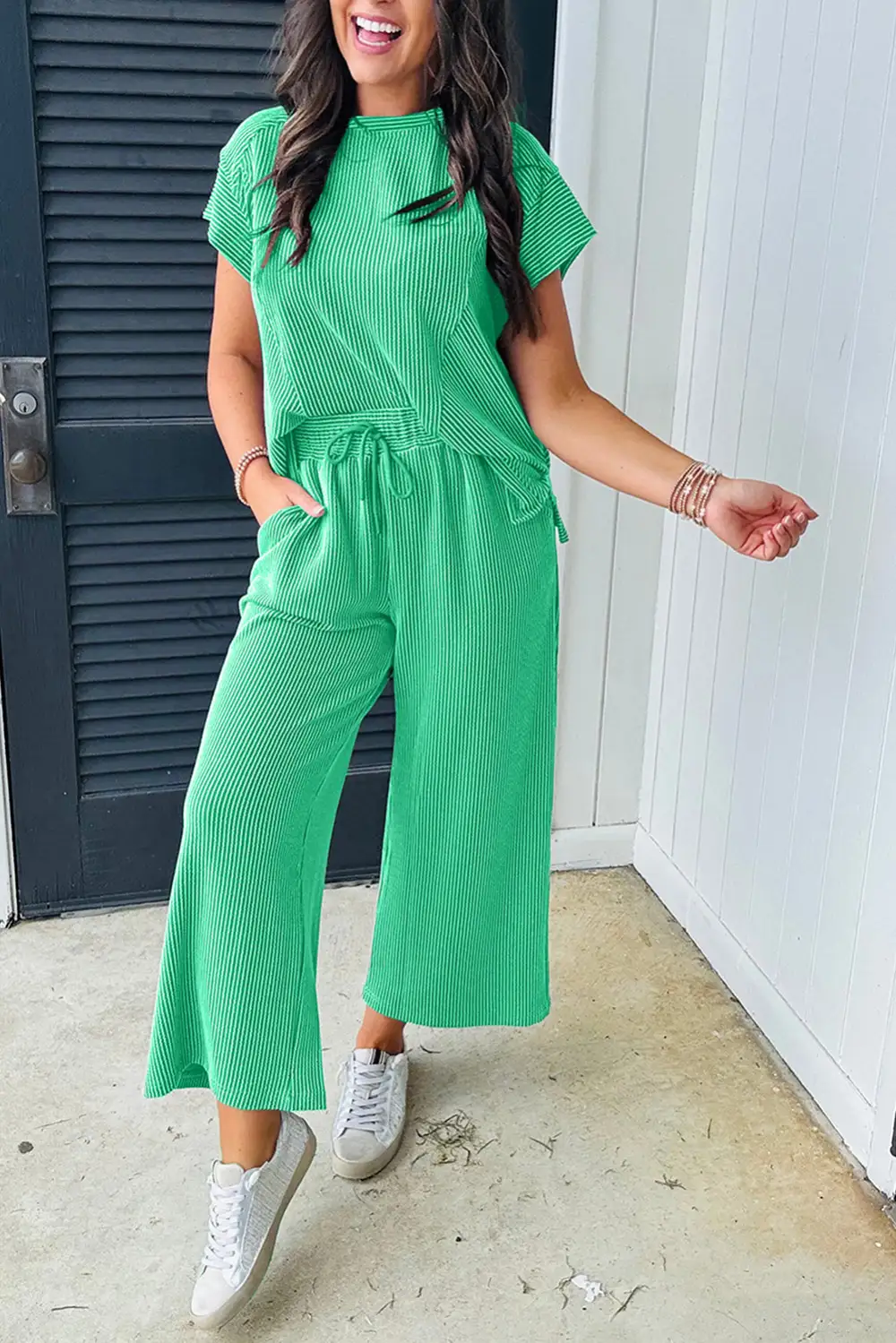 Solid Knit Relaxed Shorts Lounge Set Comfort