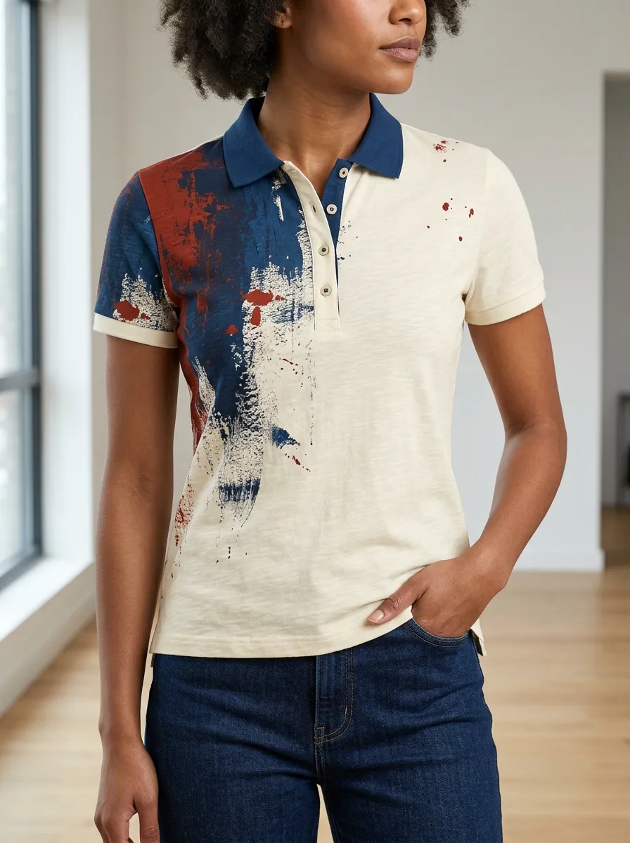 Women's Modern Abstract Paint Splatter Polo Shirt