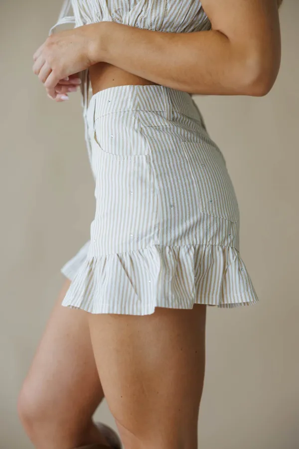 Cotton Striped Rhinestone Casual Shorts