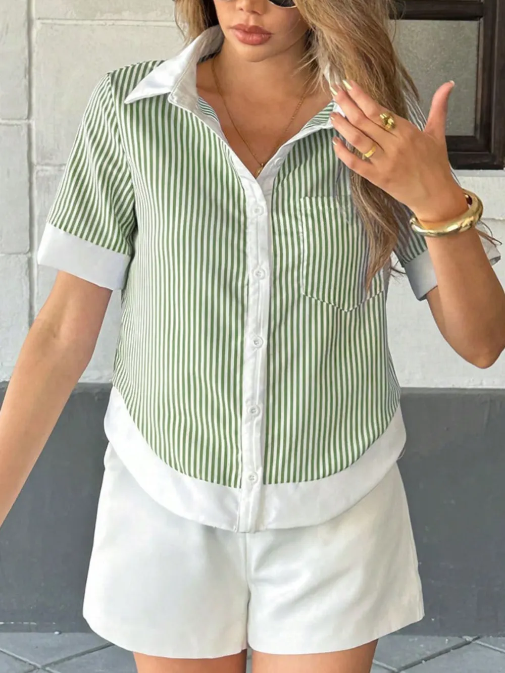 Striped Button Down Short Sleeve Shirt