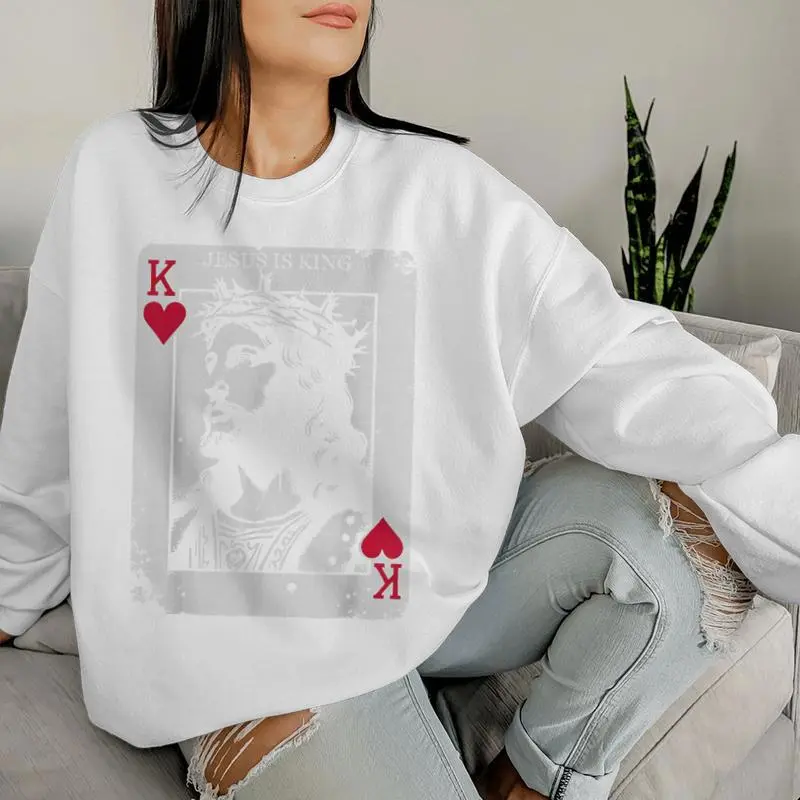 Jesus Is King Card Christian King Of Hearts Women Sweatshirt