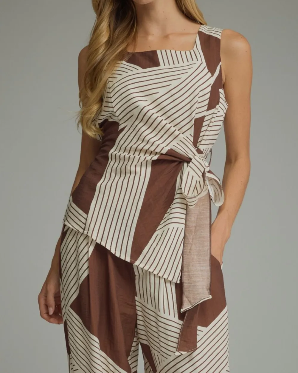 Side Tie Print Top Sets