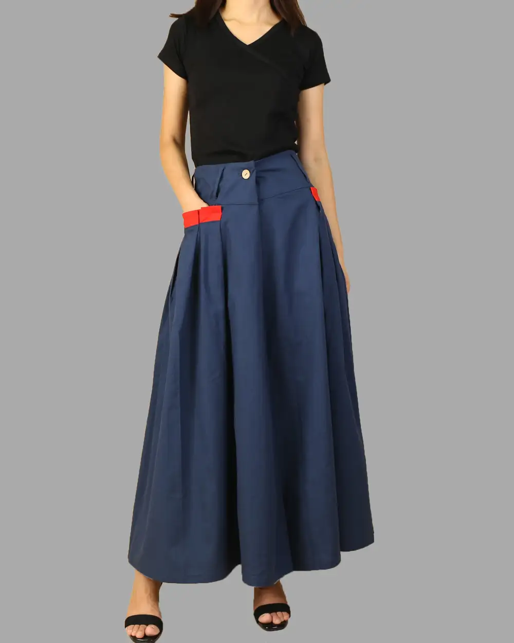 Pleated Linen A Line Maxi Skirt