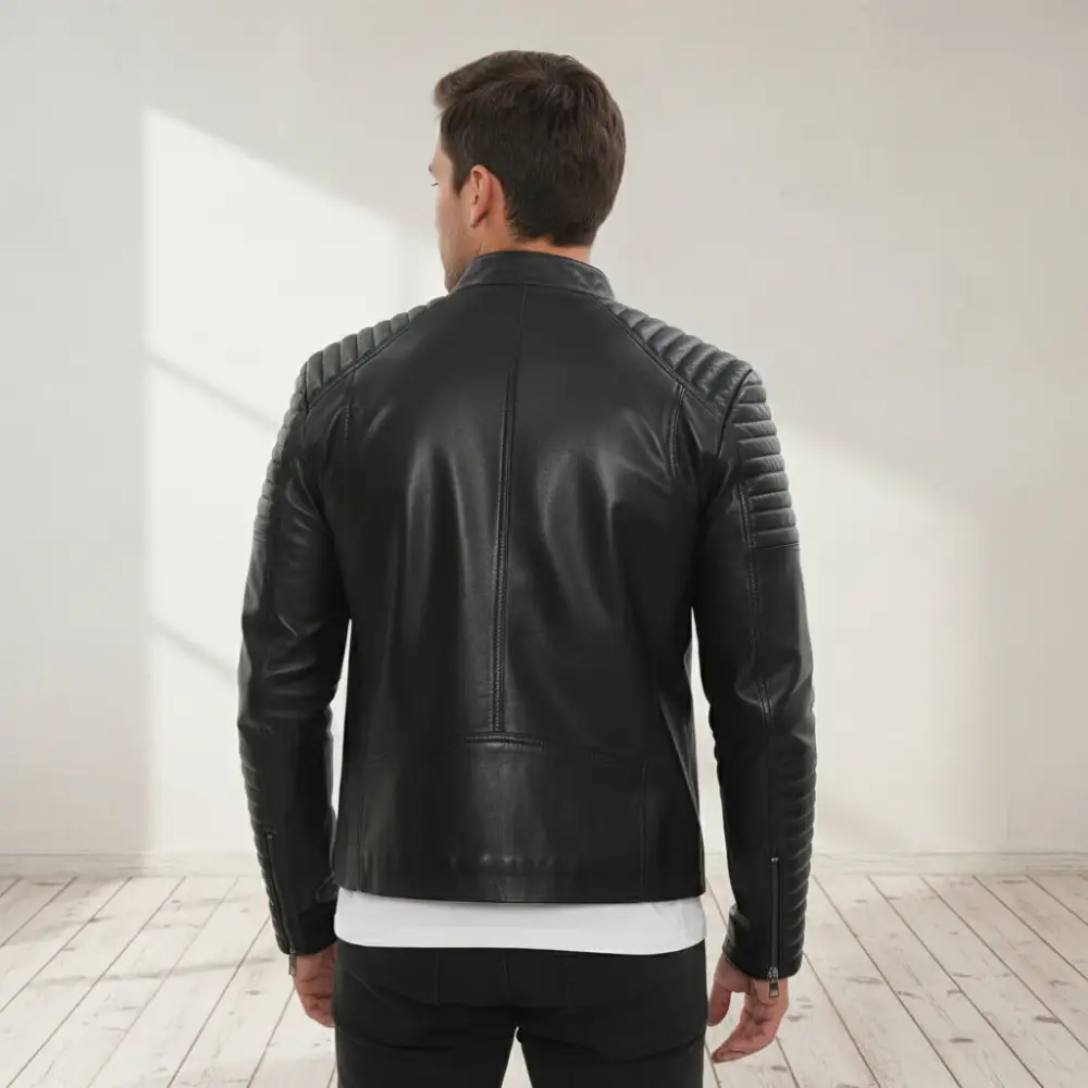 Utility Leather Biker Motorcycle Jacket