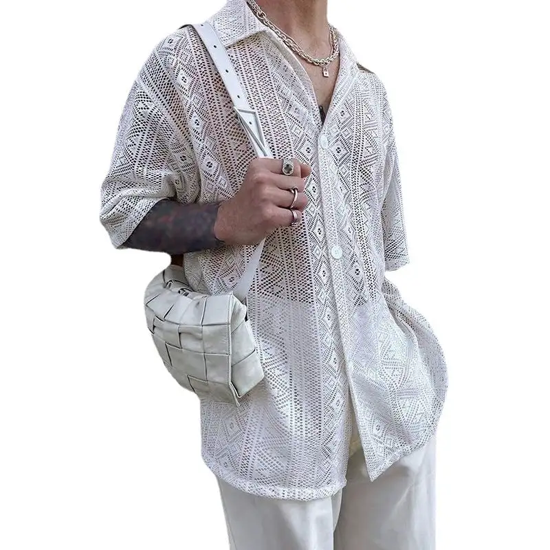 Graceful Crochet Button Front Blouse