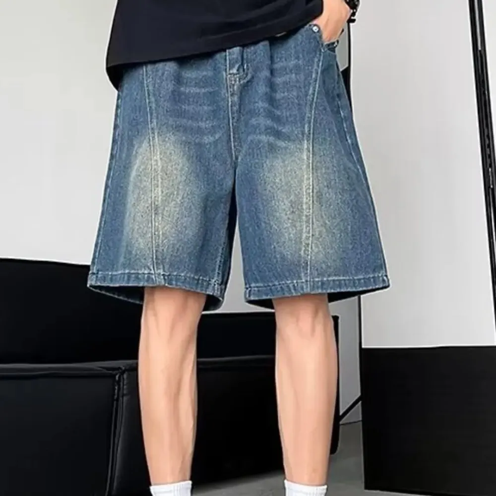 Classic Loose Fit Vintage Inspired Washed Denim Shorts