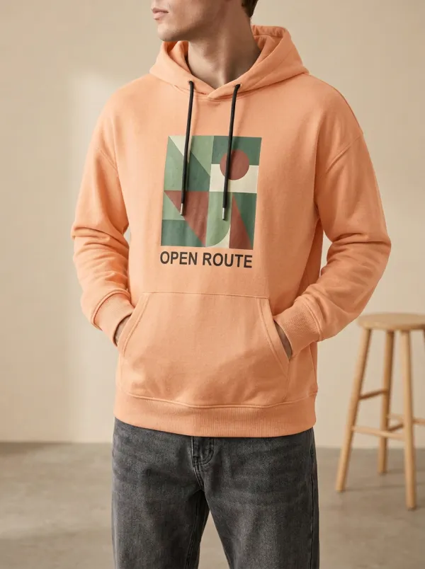 Men's Modern Open Route Geometric Abstract Print Hoodie