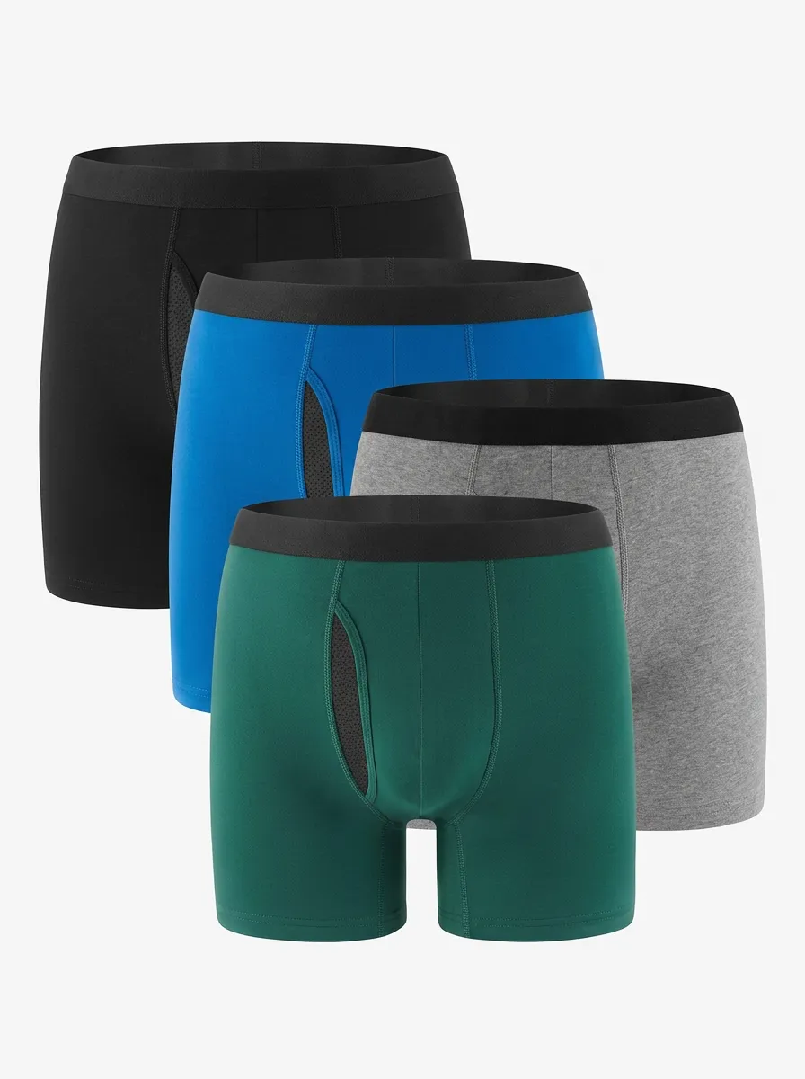 Men's Four-Pack Multi-color Solid Pattern Breathable Mesh Boxer Briefs