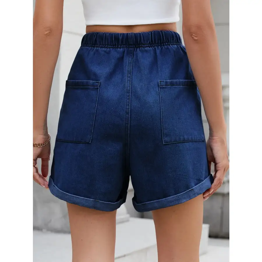 Casual Drawstring Pocketed Denim Shorts