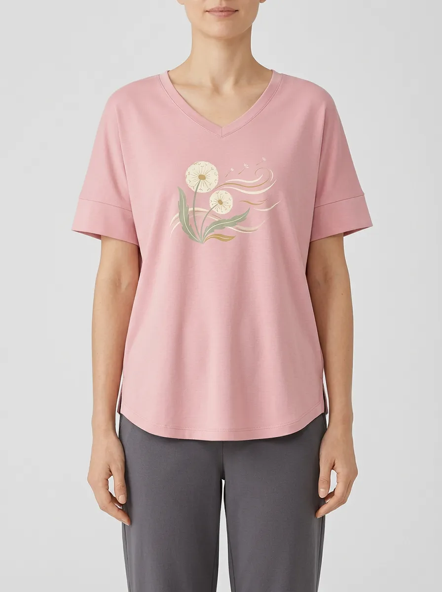 Women's V-Neck Graphic Floral-Motif T-Shirt