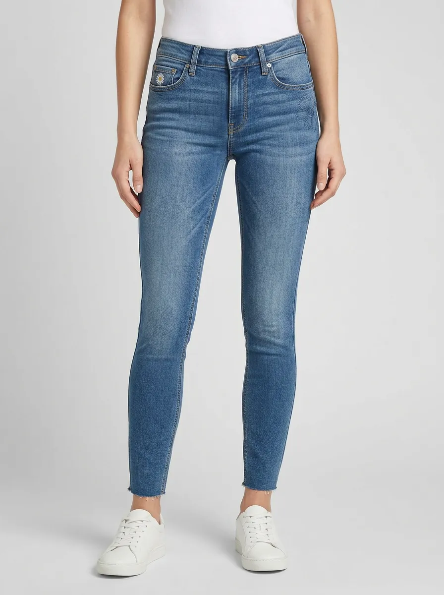 Women's Daisy Flower Embroidered Graphic Slim Jeans