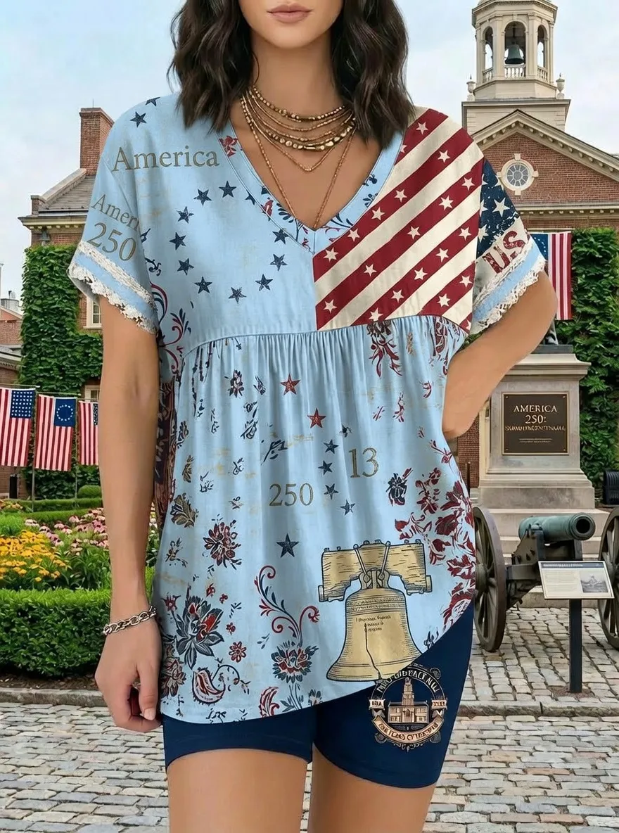 Women's USA Patriotic Liberty Bell 250th Anniversary Printed Set