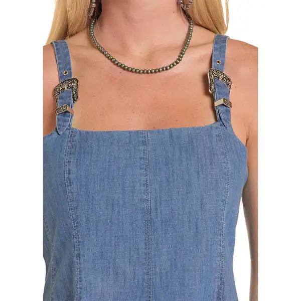 Denim Flared Buckle Detail Mini Dress