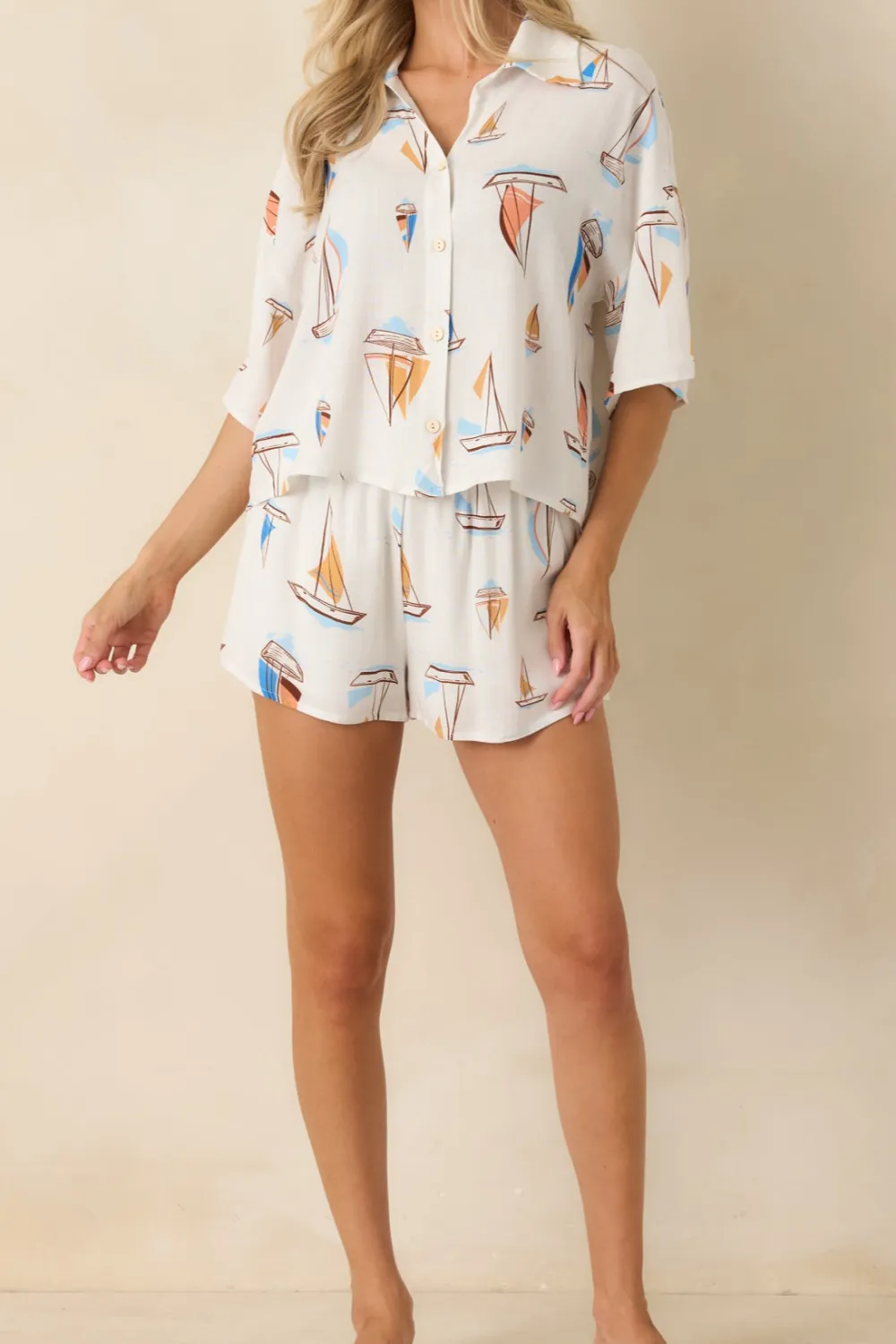 Multicolor Sailboat Print Shorts