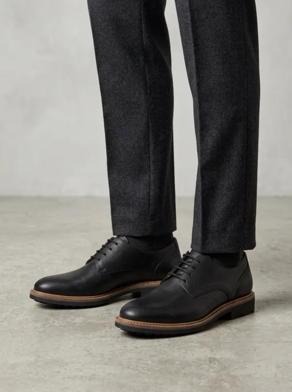 Men's Classic Brogue Detail Black Leather Oxford Shoes