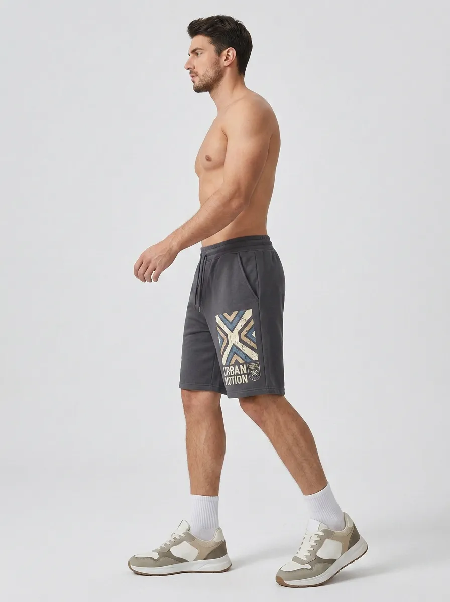 Men's Geometric Drawstring Athletic Relaxed-Fit Printed Sweat Shorts