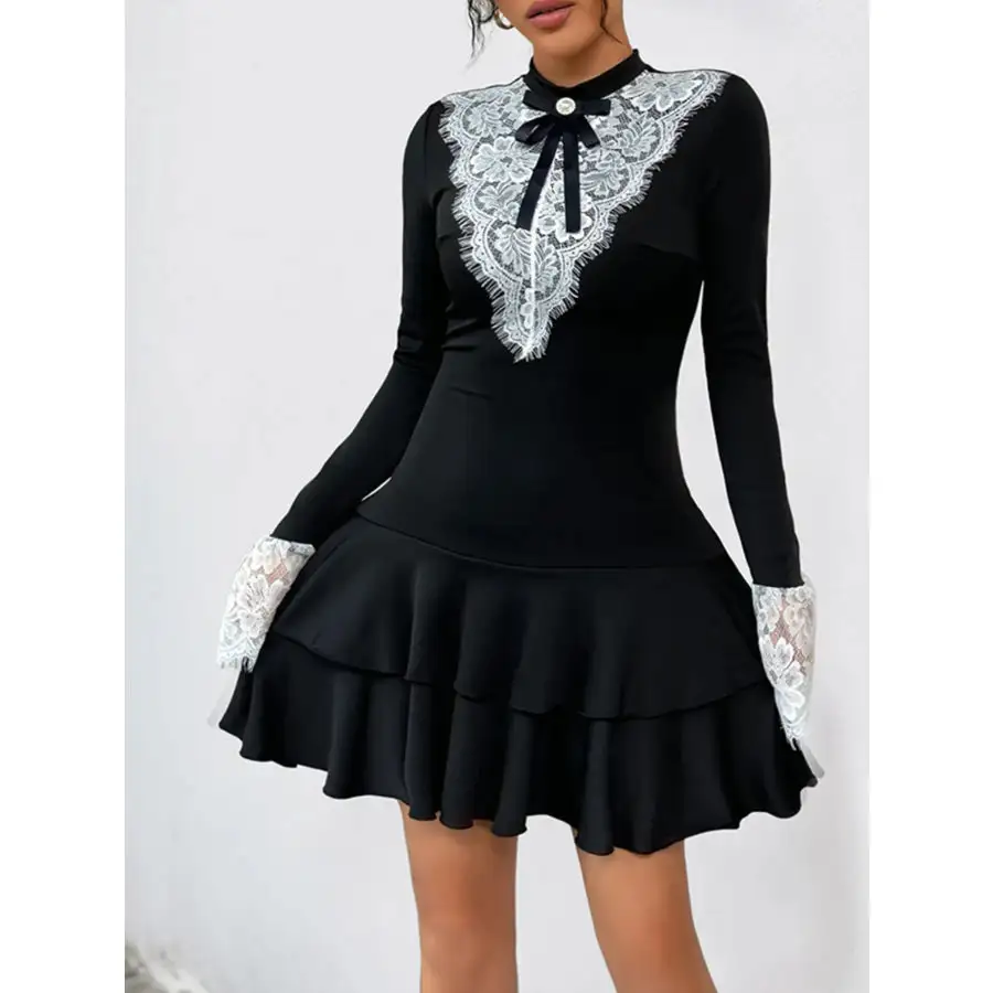 Soft Everyday Lace Detail Long Sleeve Mini Dress