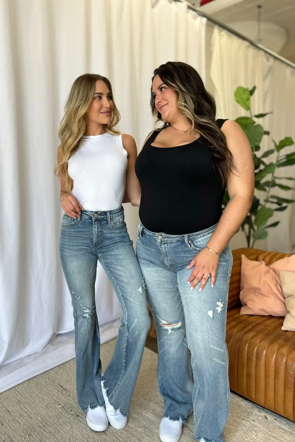 Rise Tummy Control Destroy Flared Denim Jeans