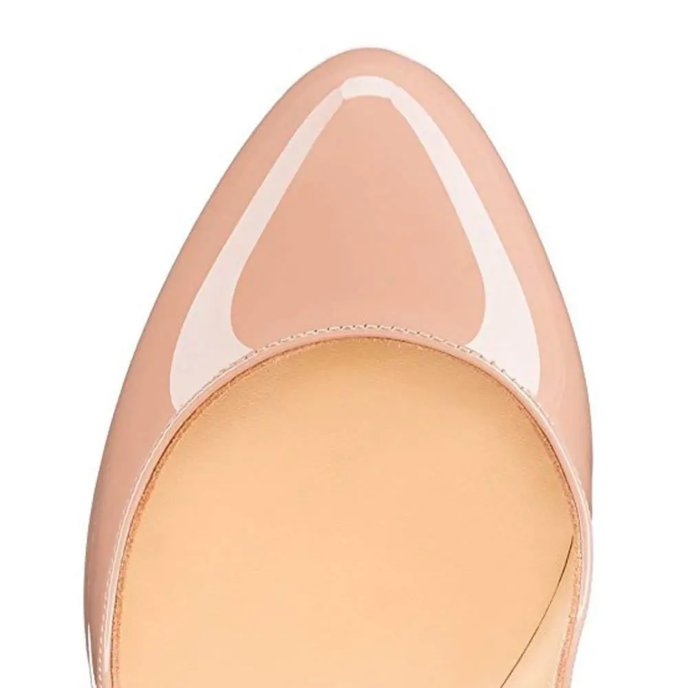 Patent Finish Round Toe Platform Chunky Heel Ankle Strap Pumps