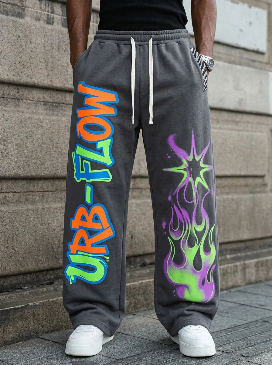 Men's Streetwear Urb-Flow Graffiti Flame Printed Sweatpants