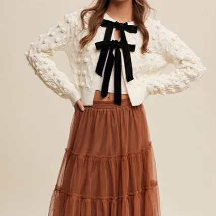 Classic Open Front Tie Front Cable Knit Ribbed Cardigan