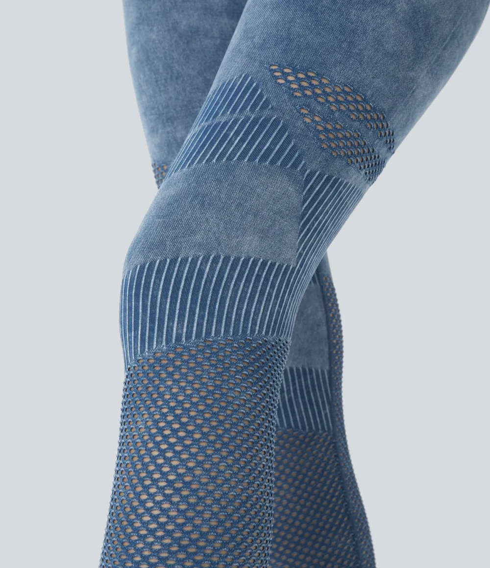 Seamless Flow High Waisted Cut Out Washed Yoga 7/8 Leggings