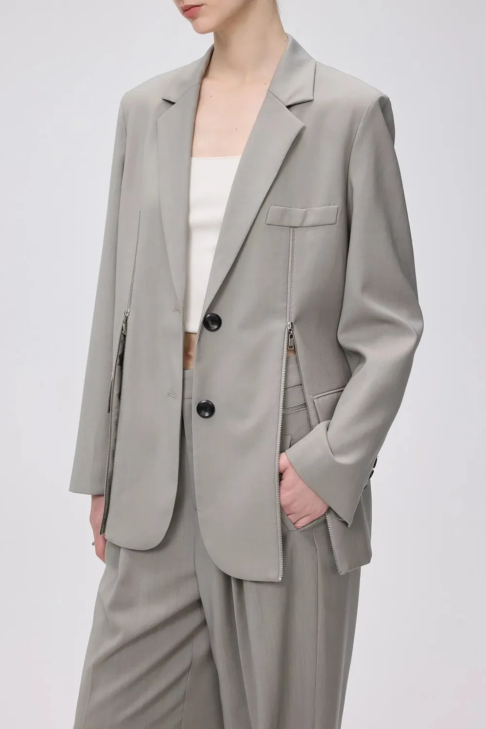 Double Zip Oversized Wool Blazer