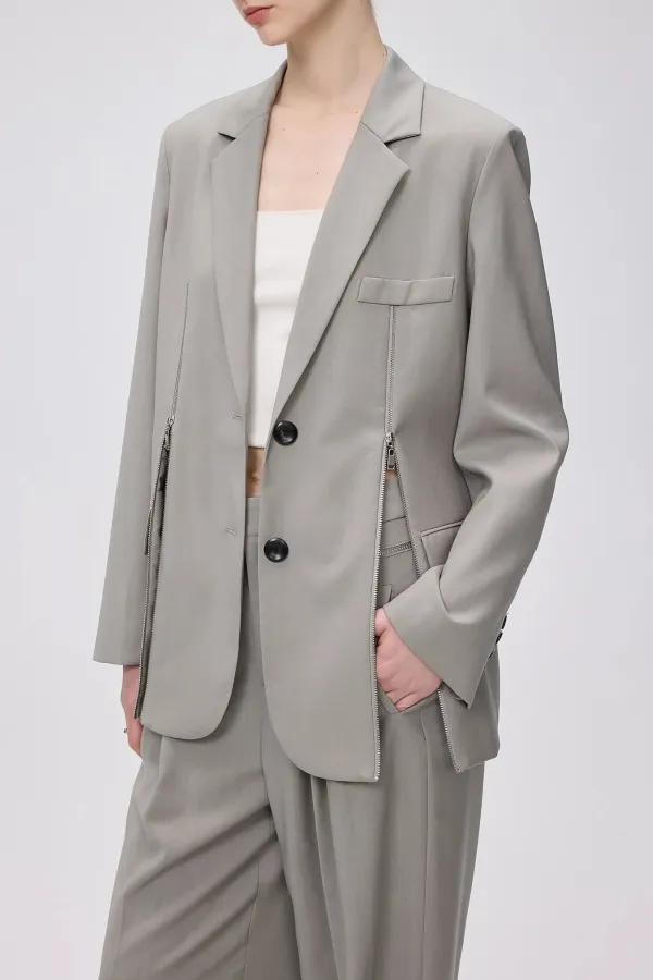 Double Zip Oversized Wool Blazer