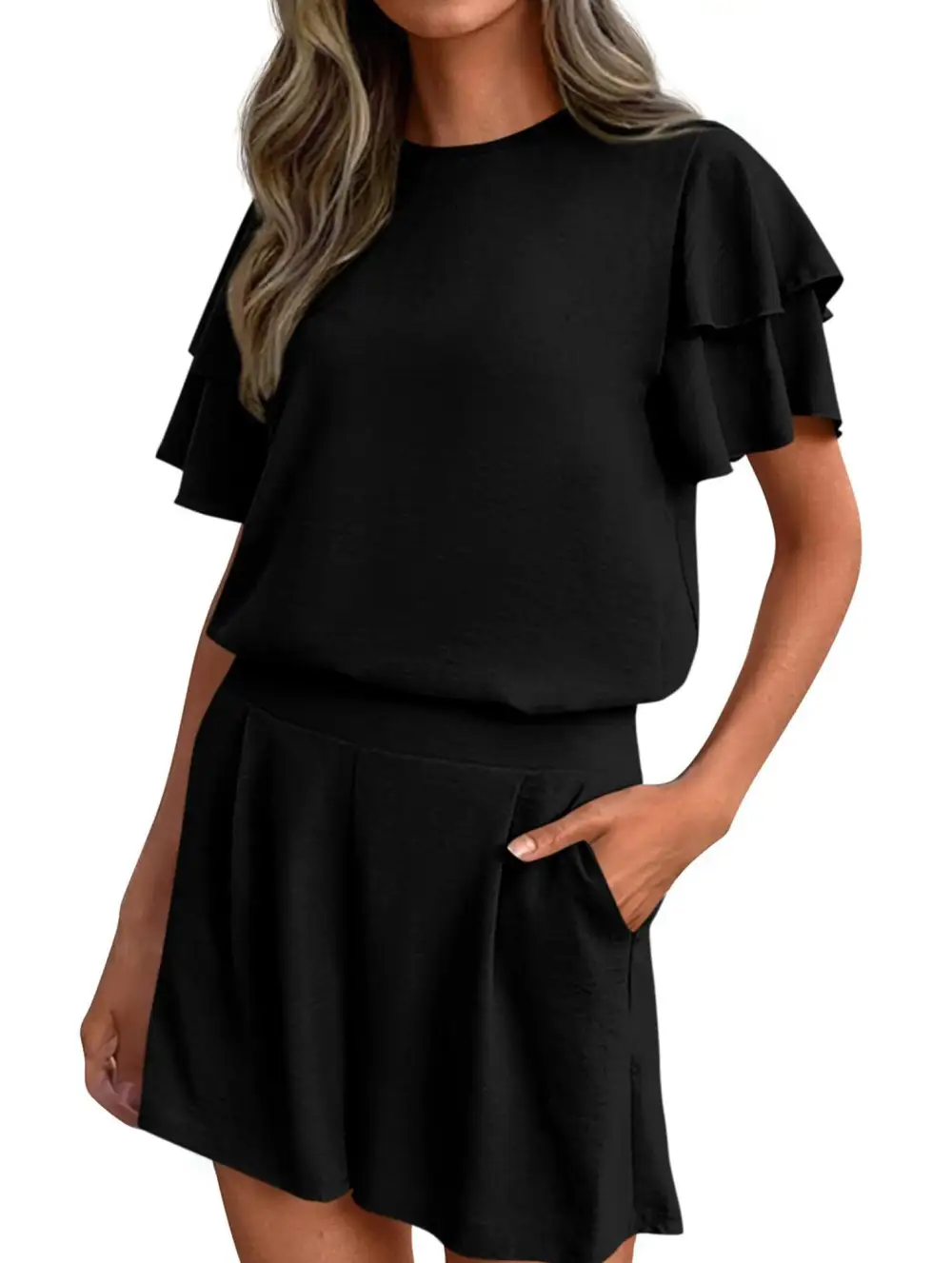 Crew Neck Top Two Piece Set