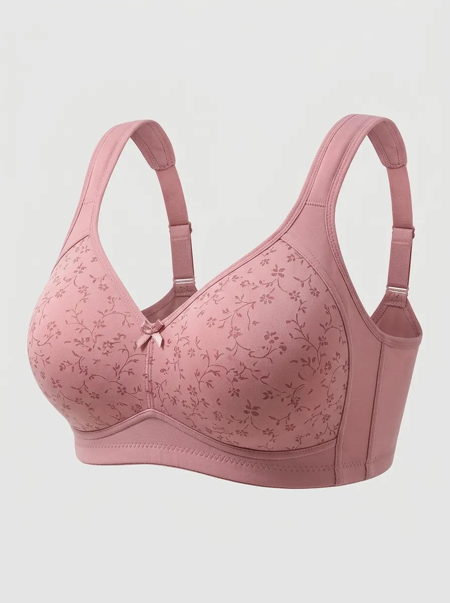 Women's Plus Size Dusty Rose Rose Floral Full-Coverage Bow-Detail Wireless Bra