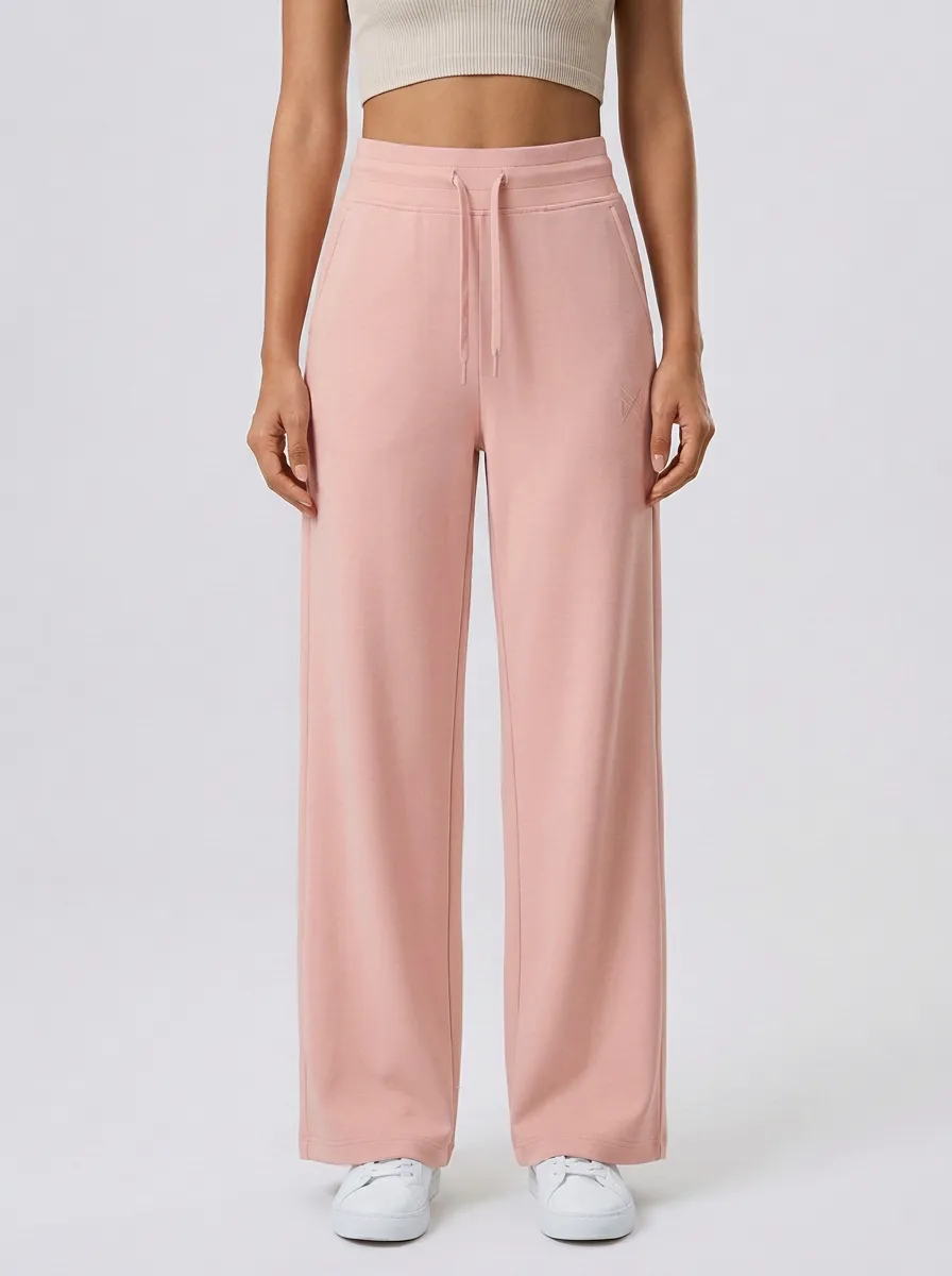 Women's Casual Minimalist Beige Solid Color Drawstring Wide Leg Sweatpants