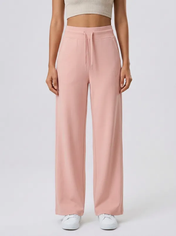 Women's Casual Minimalist Beige Solid Color Drawstring Wide Leg Sweatpants