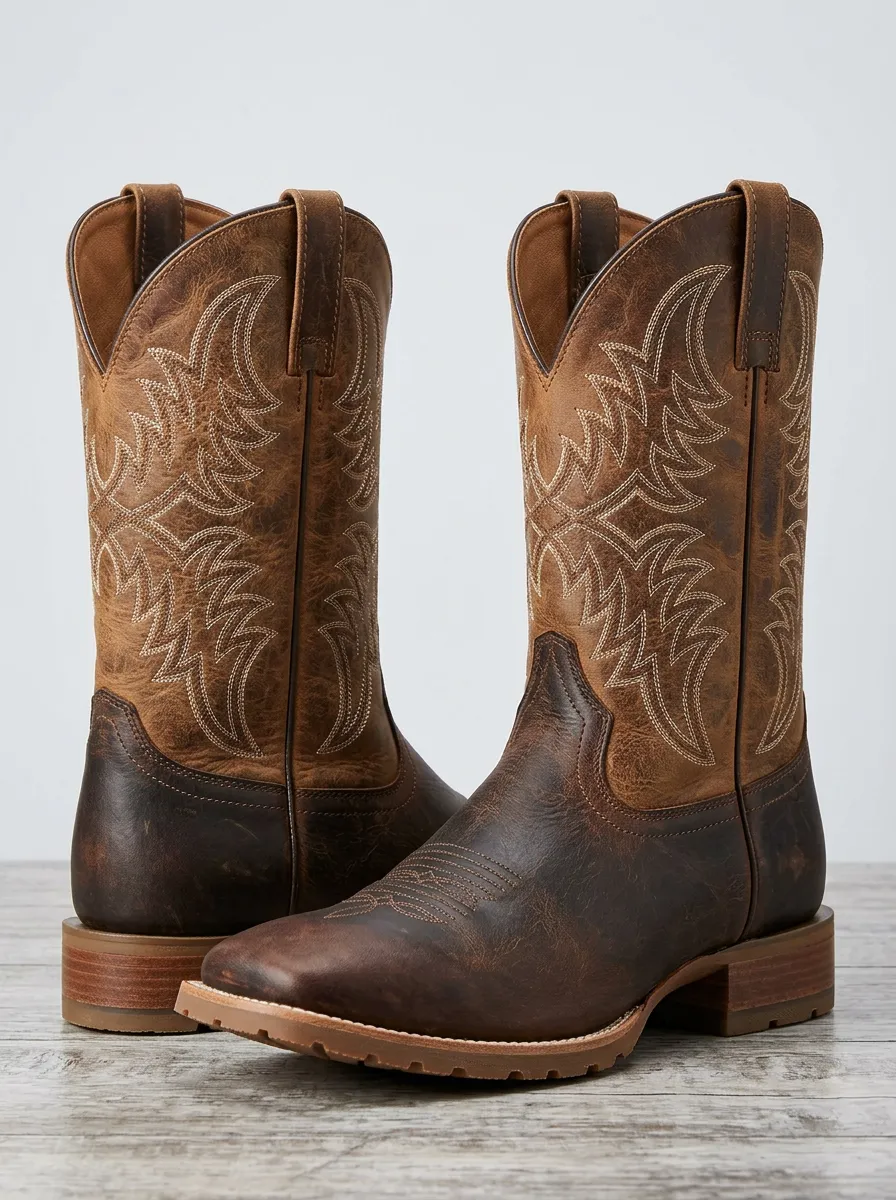 Western Heritage Embroidered Distressed Leather-Look Classic Look Unisex Western Cowboy Boots