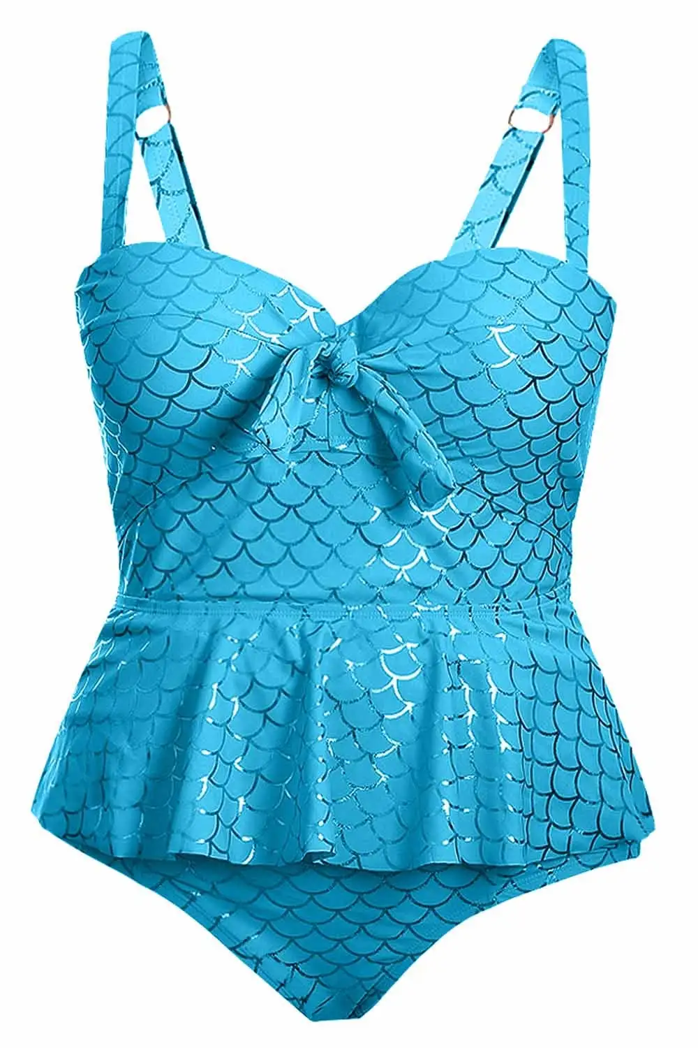 Swimwear Scale Halter Neck Peplum Plus Size Tankini