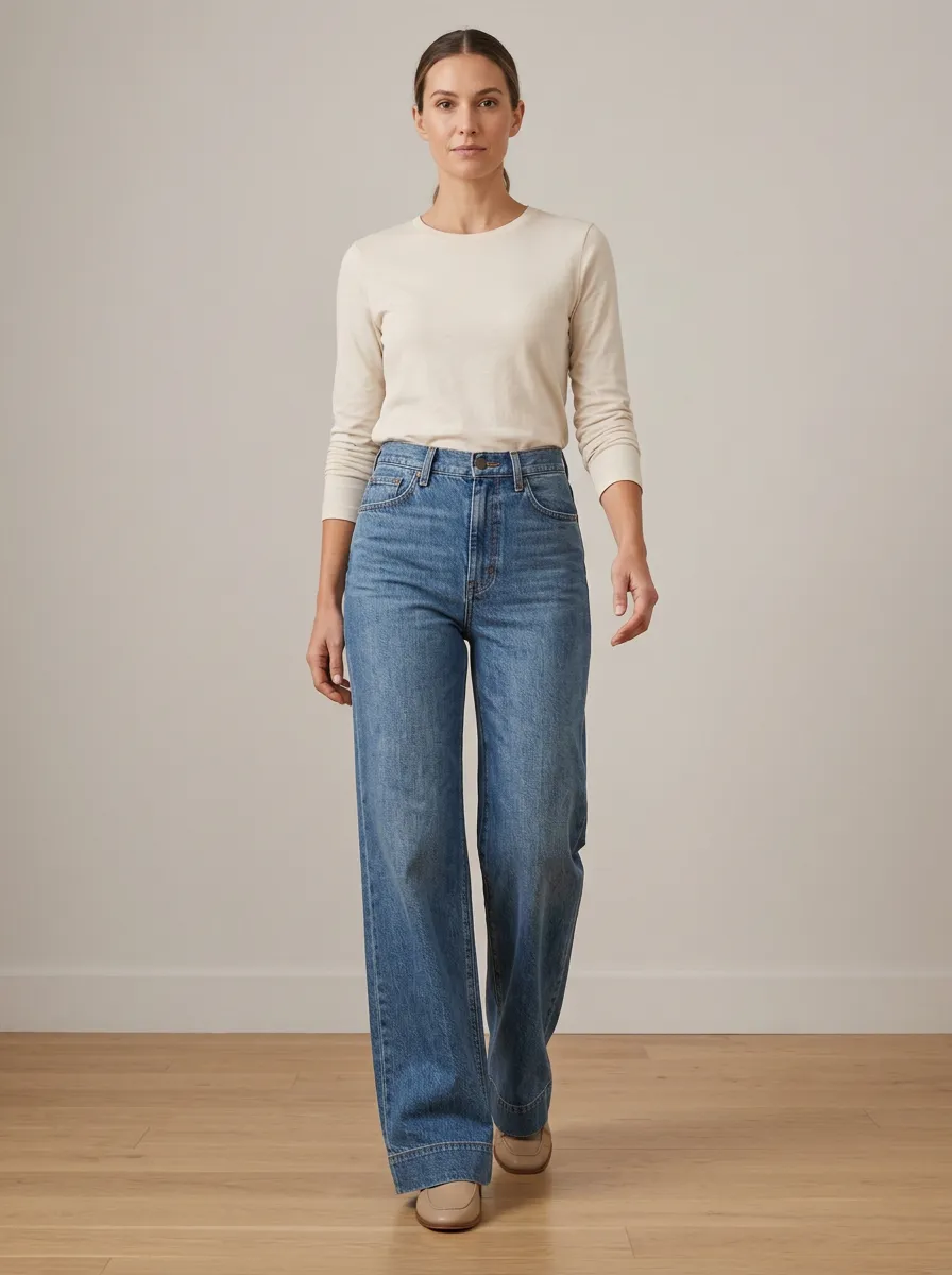 Wide-Leg Denim Casual Denim Jeans