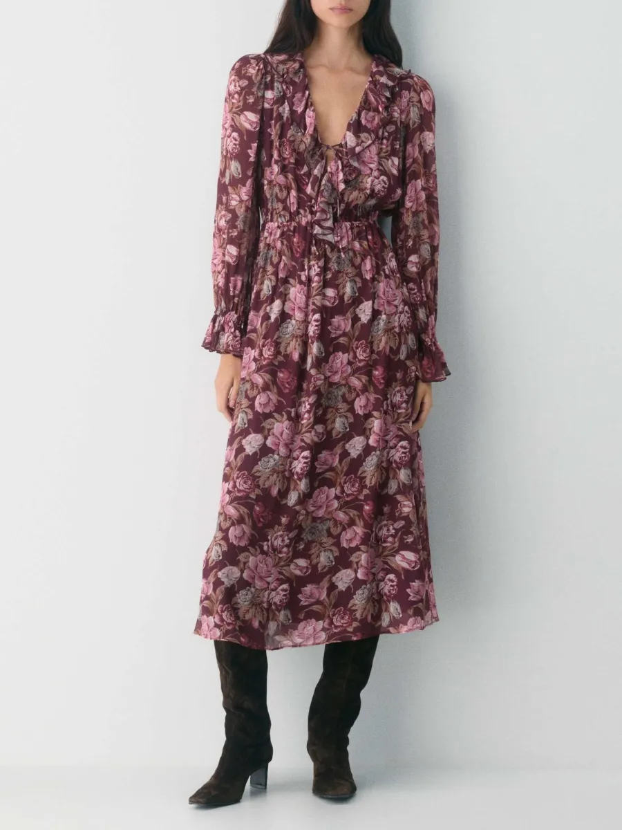 Floral V-Neck Midi Dress