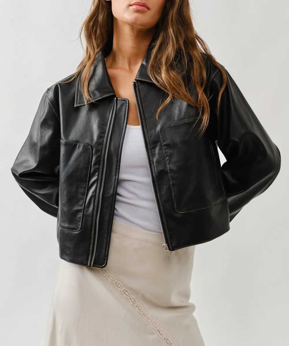 Versatile Leather Look Leather Jacket