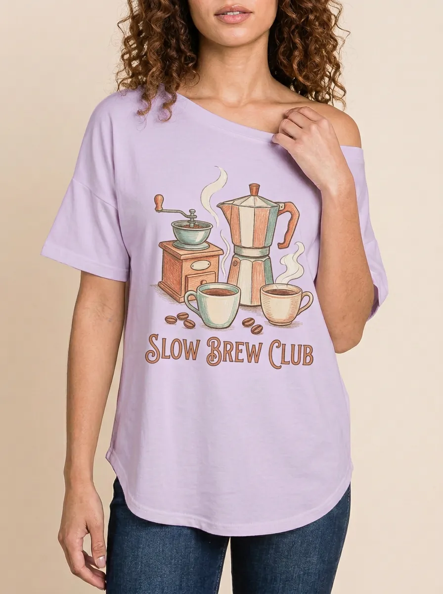 Women's Coffee Slow Brew Club Moka Pot Graphic T-Shirt