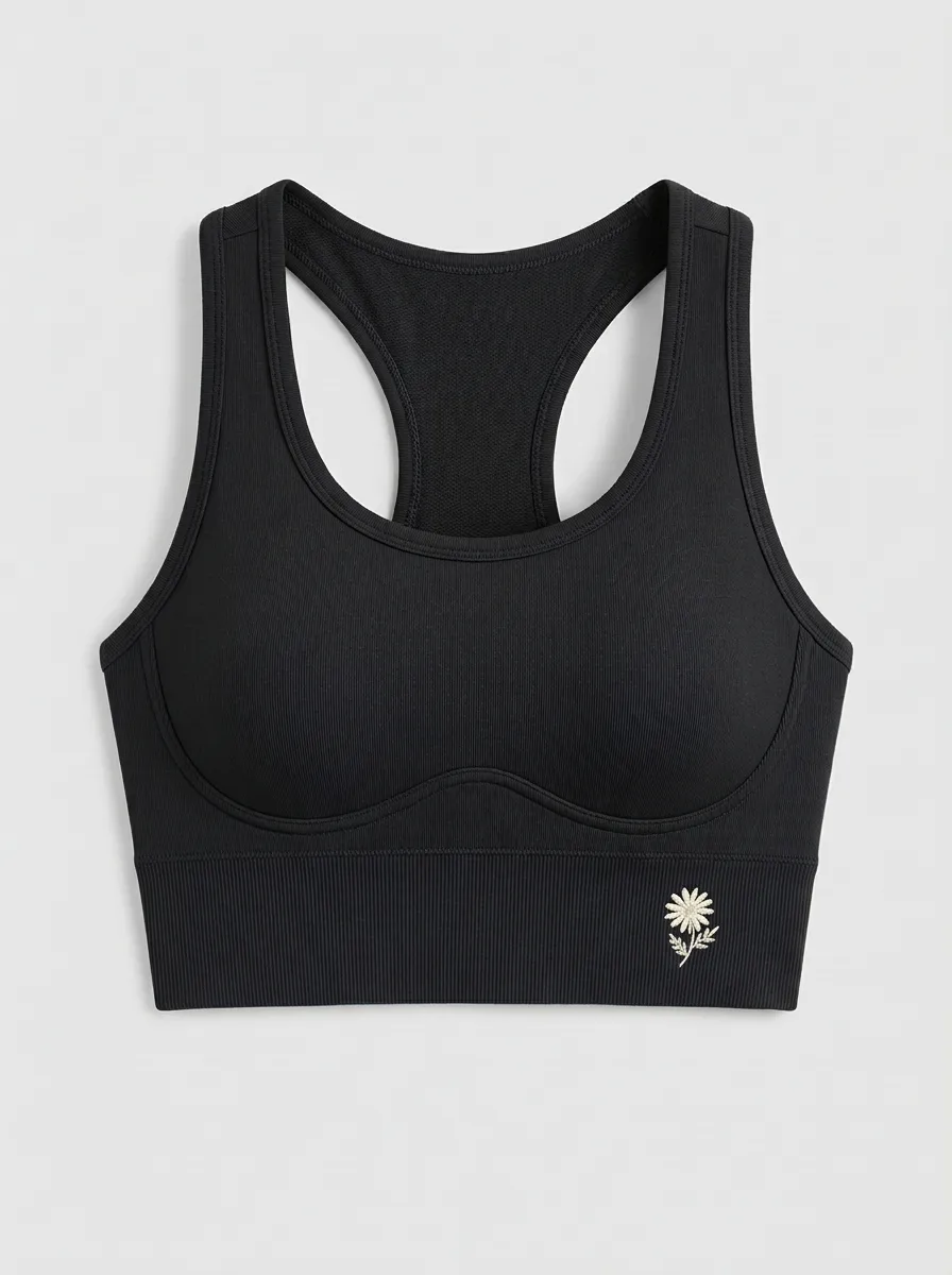 Women's Floral-Embroidered Racerback Sports Bra